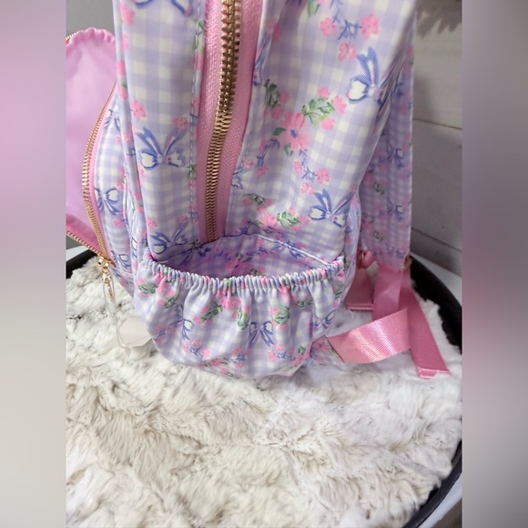 Kawaii Cottagecore Floral Gingham Bow Backpack Pink‎ Blue 15”x12”x5” NWT - Picture 8 of 10